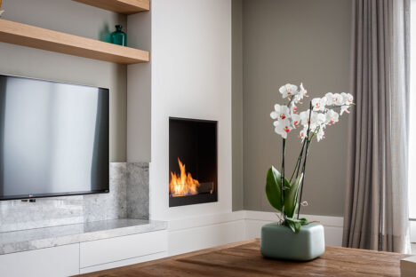mueble television con chimenea