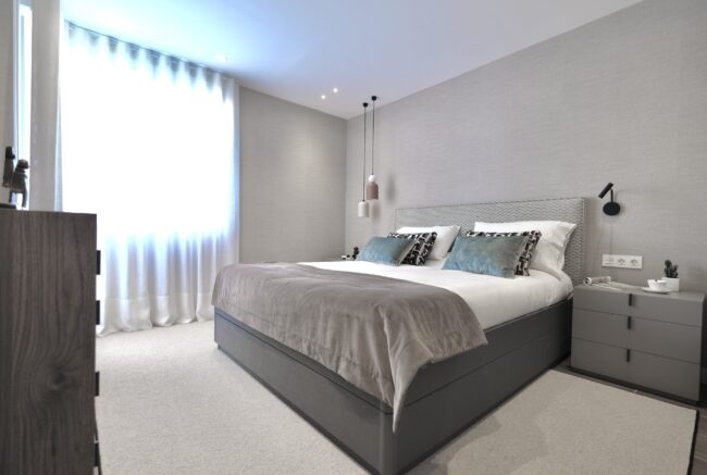 habitación en tonos azules vivienda bermeo