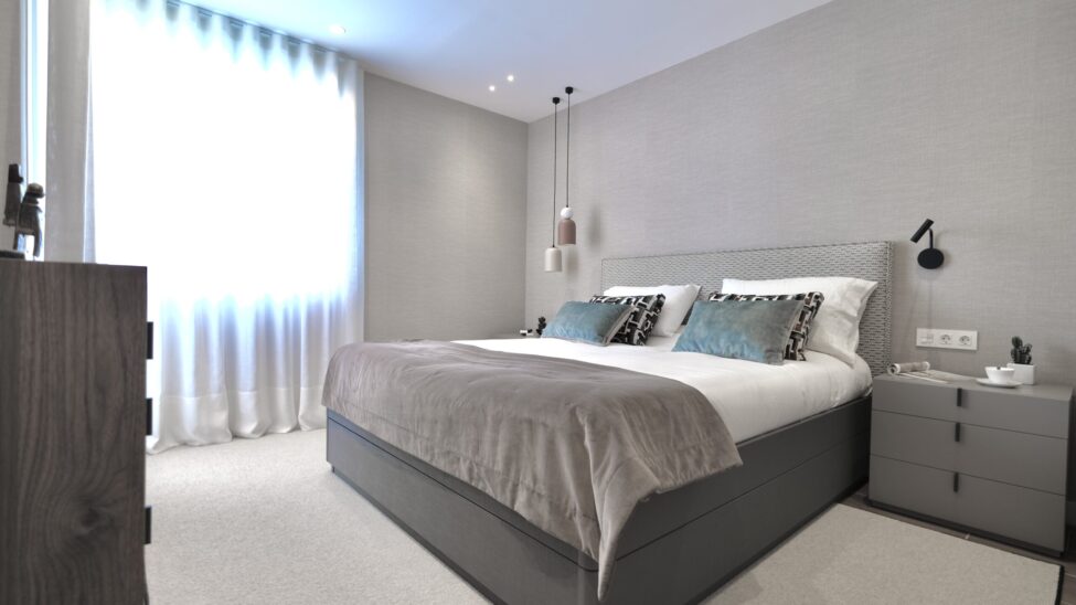 habitación en tonos azules vivienda bermeo